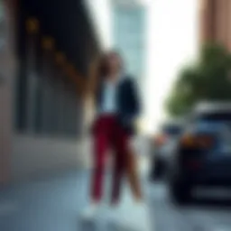 Elegant red checkered trousers styled with a black blazer and white shirt.