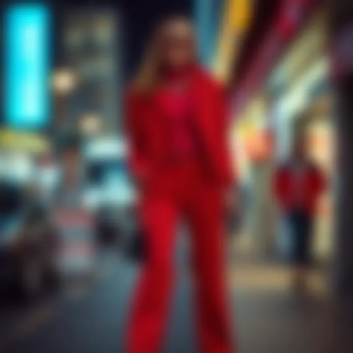 Stylish Outfit with Red Checkered Trousers Stylish red checkered trousers paired with a vibrant turtleneck and accessories.