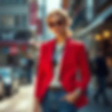 Fashionably styled short blazer with accessories