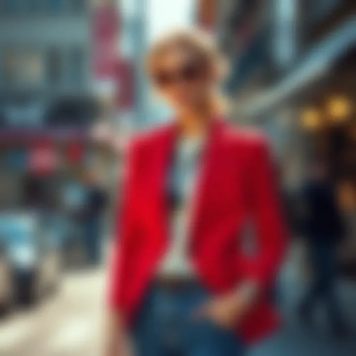 Fashionably styled short blazer with accessories