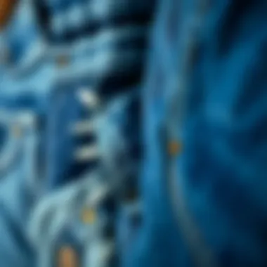 Close-up of different denim short cuts and textures