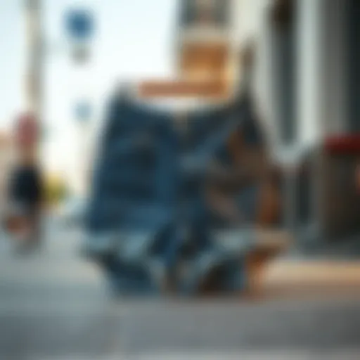 Stylish Denim Shorts Stylish denim shorts displayed on a textured surface