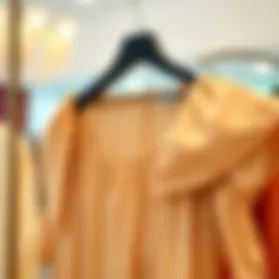 Elegant blouse with elastic sleeves displayed on a hanger