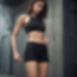 Stylish black denim shorts on display