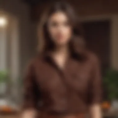 Seasonal Fashion with Dark Brown Shirt Seasonal outfit showcasing dark brown shirt in a cozy setting