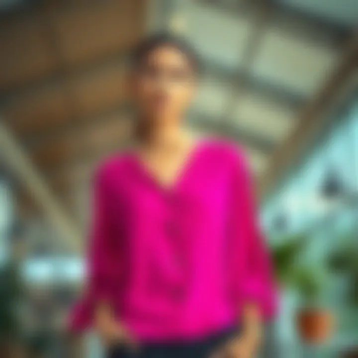 Trendy crepe blouse in a vibrant color set against a modern backdrop