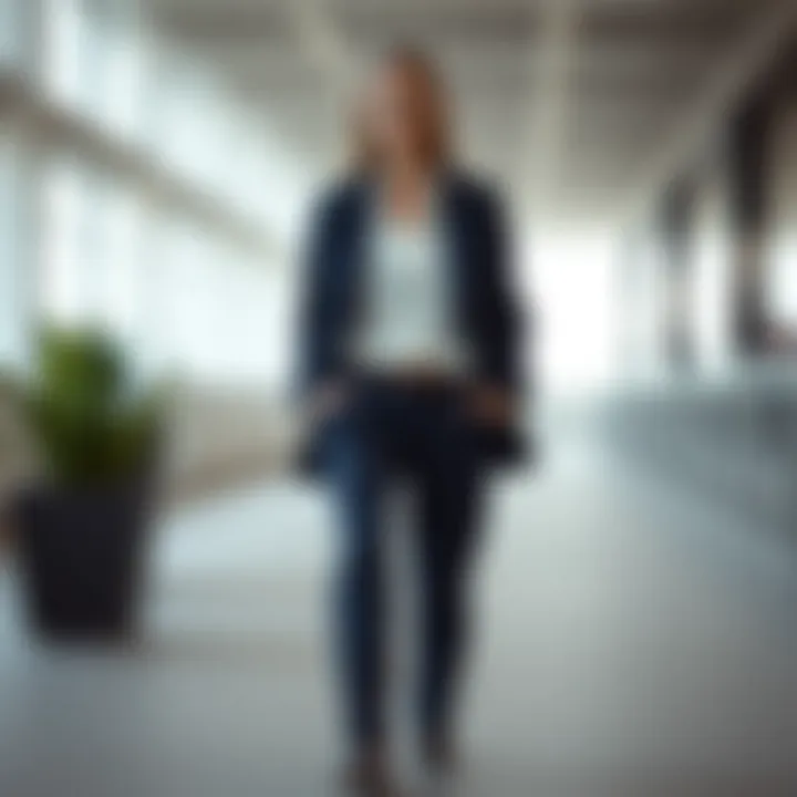 Sophisticated outfit showcasing navy fabric trousers with a tailored blazer