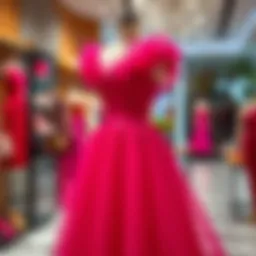 Stunning fuchsia dress on a mannequin in a stylish boutique