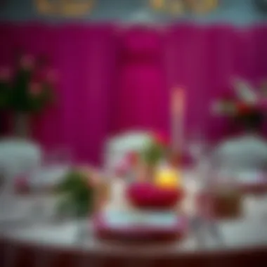 Fuchsia Dress Complementing a Special Occasion Setting A beautifully set dining table for a special occasion with a fuchsia dress in the background