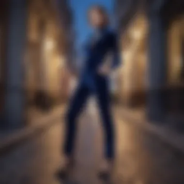 Elegant Evening Style Elegantly styled blue velvet pants for an evening event