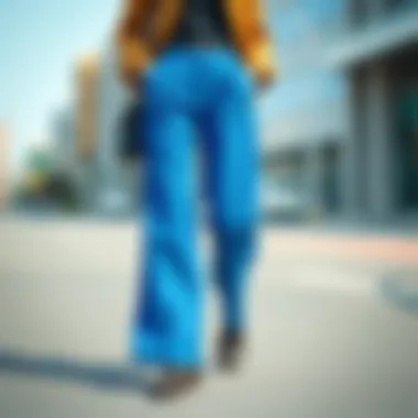 Fashionable outfits showcasing blue wide trousers