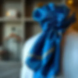 Luxurious blue silk scarf elegantly displayed