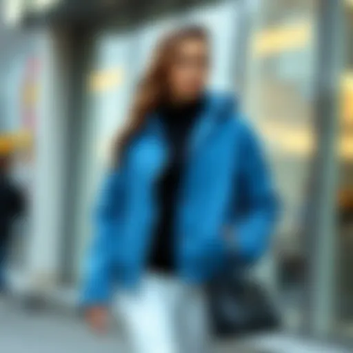 Elegant blue seasonal jacket showcasing modern design