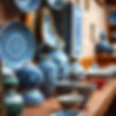 Traditional Turkish ceramics featuring intricate blue designs and patterns.