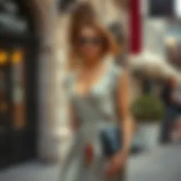 Elegant midi dress paired with stylish accessories