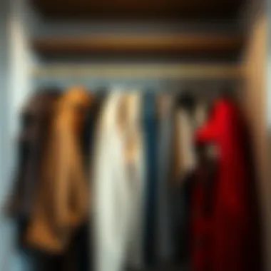A minimalist wardrobe featuring various styles of faux wool jackets neatly arranged