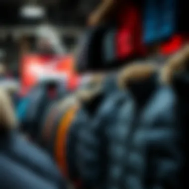 A variety of winter jackets displayed in a retail setting