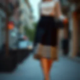 Elegant navy striped skirt showcased in a stylish outfit