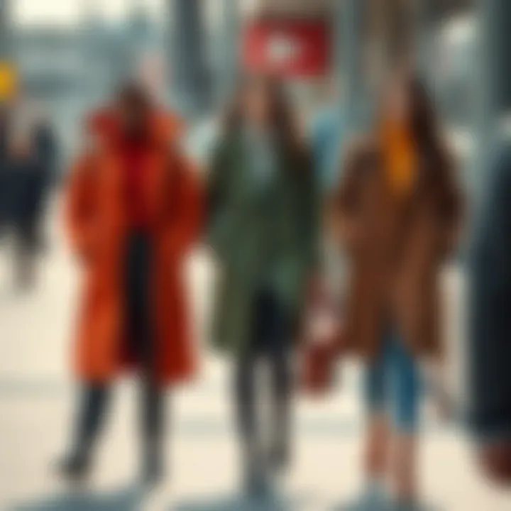 Trendy coat ensemble featuring diverse color palette