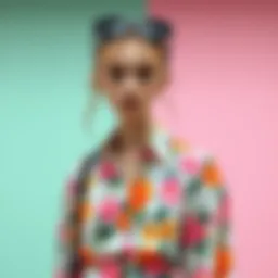 A vibrant spring outfit showcasing floral patterns and pastel colors