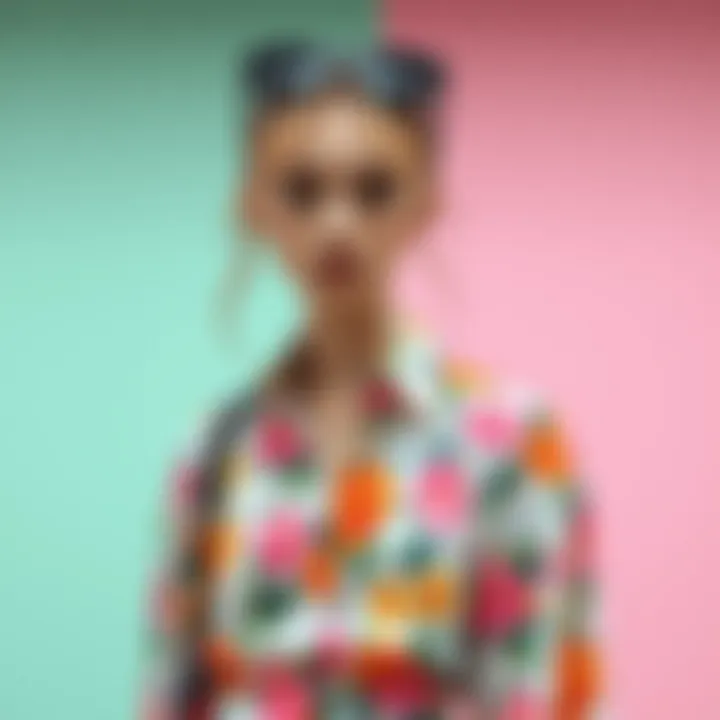 A vibrant spring outfit showcasing floral patterns and pastel colors