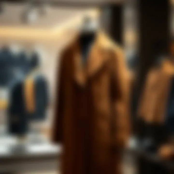 Elegant Nubuck Coat Display Elegant nubuck coat on a mannequin showcasing modern fashion trends.