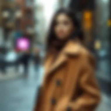 Trendy Nubuck Coat in Street Style Fashionable street style featuring a model in a trendy nubuck coat.