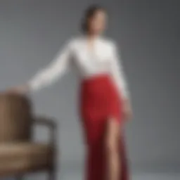 Elegant long skirt with a front slit styled with a chic blouse