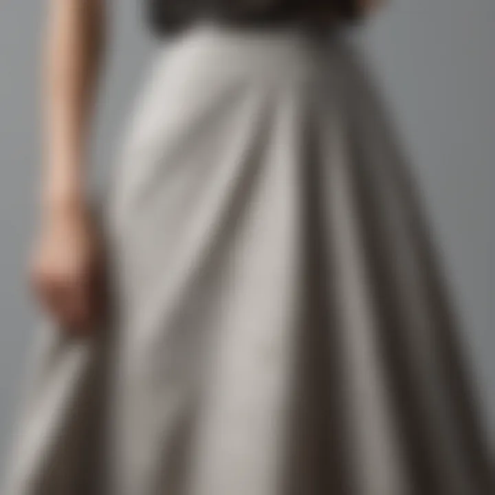 Close-up of fabric texture and details of the long skirt