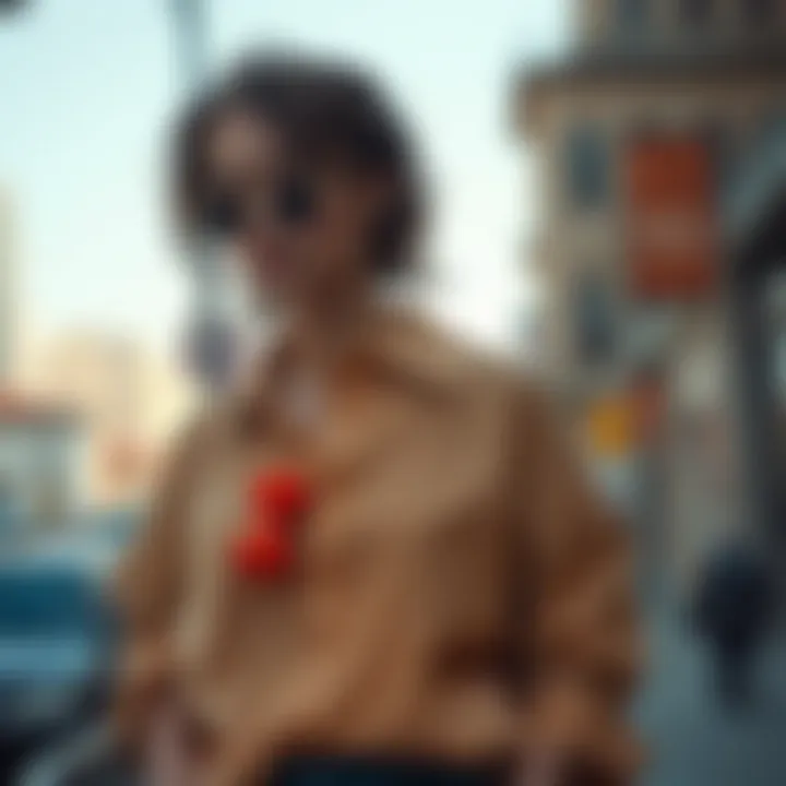 Casual street style showcasing an oversized shirt with vibrant accessories