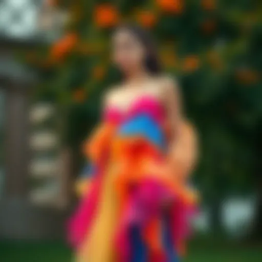 Elegant layered dress showcasing vibrant color combinations