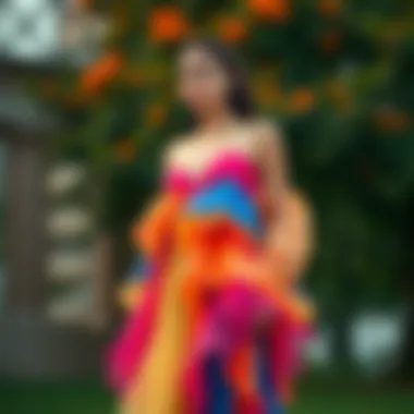 Vibrant Layered Elegance Elegant layered dress showcasing vibrant color combinations