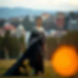 Elegant cape evening dress in a stunning setting