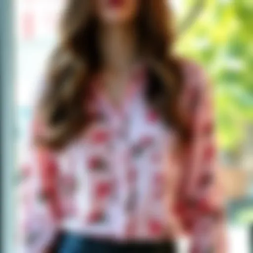 Elegant Pink Floral Blouse Elegant pink floral blouse showcased in natural light