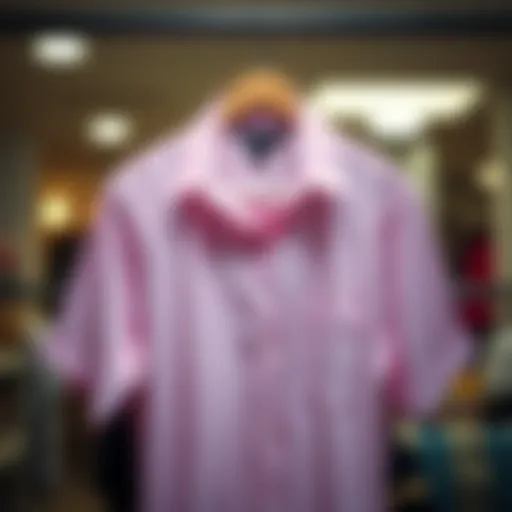 Stylish pink striped shirt on a hanger