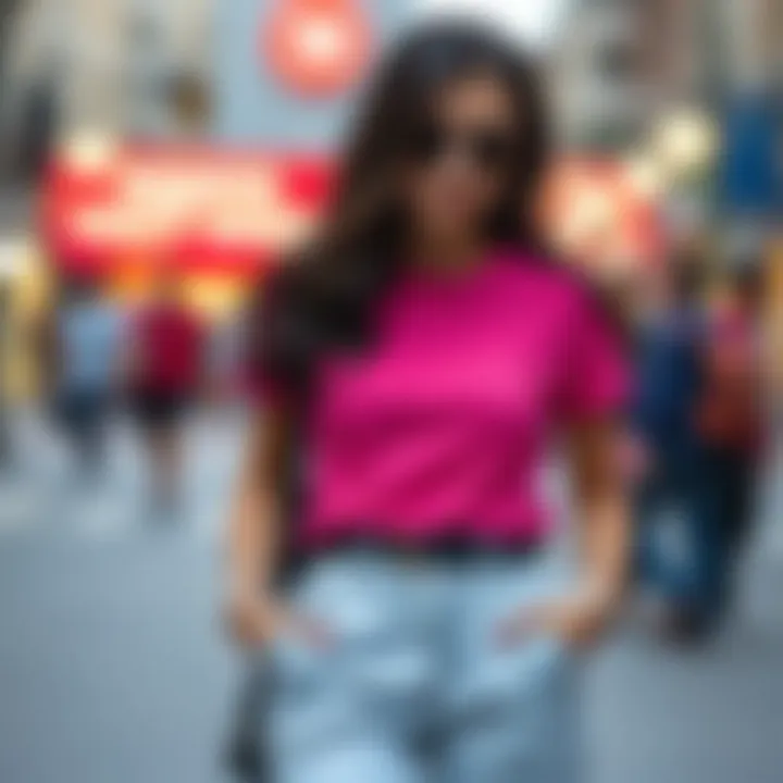 Stylish outfit combinations featuring pink t-shirts