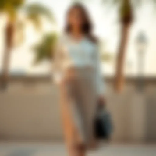 Elegant combination of pleated skirt and blouse