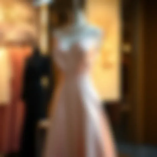 Elegant presentation of a powder satin evening dress on a mannequin