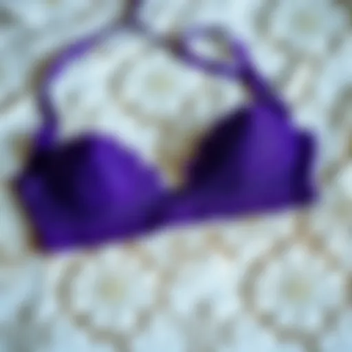 Elegant purple lace bra on a delicate lace background