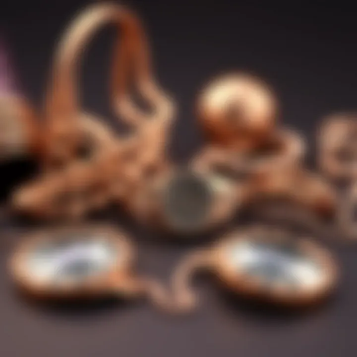 Stylish rose gold accessories arranged aesthetically