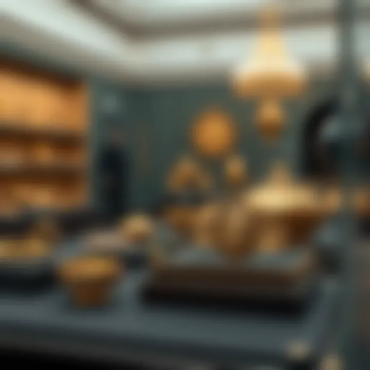 Historical rose gold artifacts displayed in a gallery