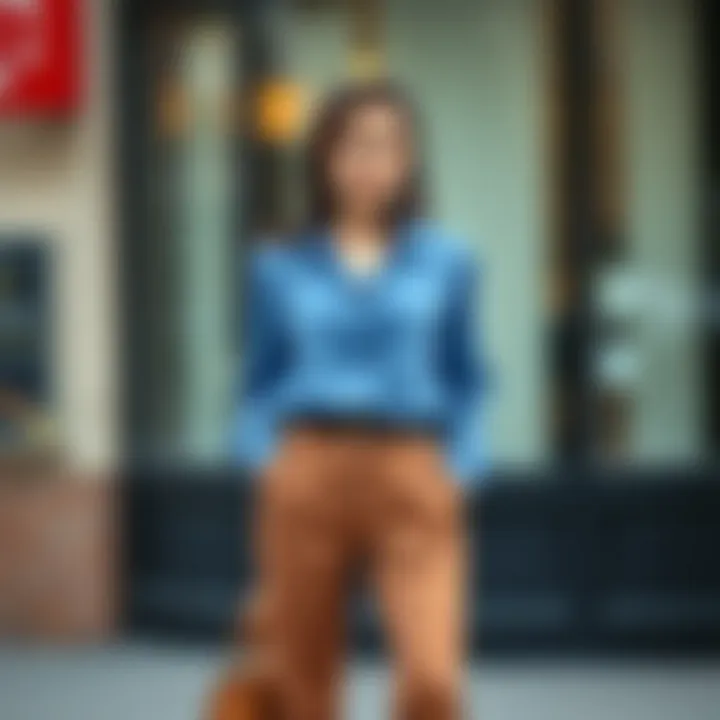 Elegant blue blouse with tailored trousers