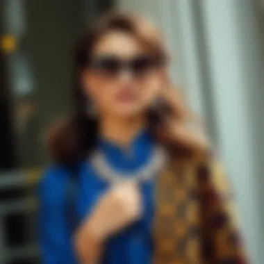 Sophisticated blue blouse with statement accessories