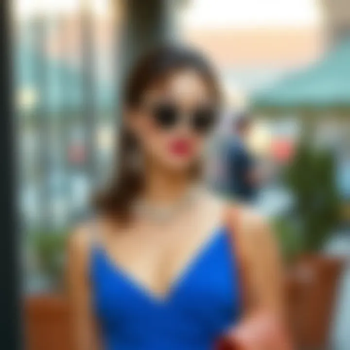 Elegant pairing of blue dress and accessories