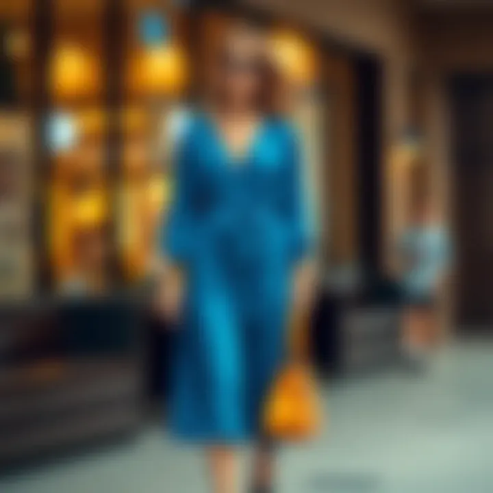 Fashionable ensemble featuring a blue dress and coordinated footwear