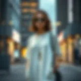 Stylish oversized tunic set in a modern urban setting