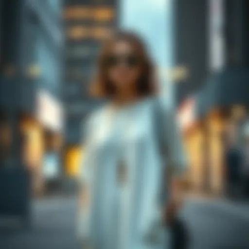 Stylish oversized tunic set in a modern urban setting