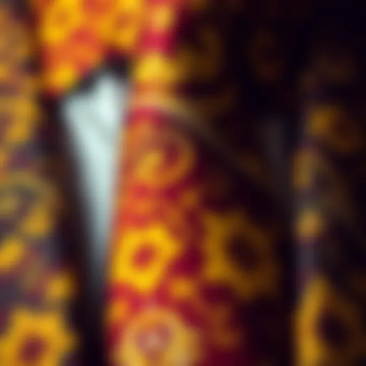 Close-up of a yellow and red tie showcasing intricate patterns