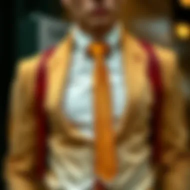 A stylish outfit featuring a yellow and red tie paired with complementary colors