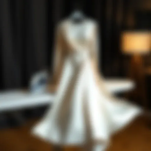 Elegance in Satin Elegant satin dress displayed on a smooth ironing board